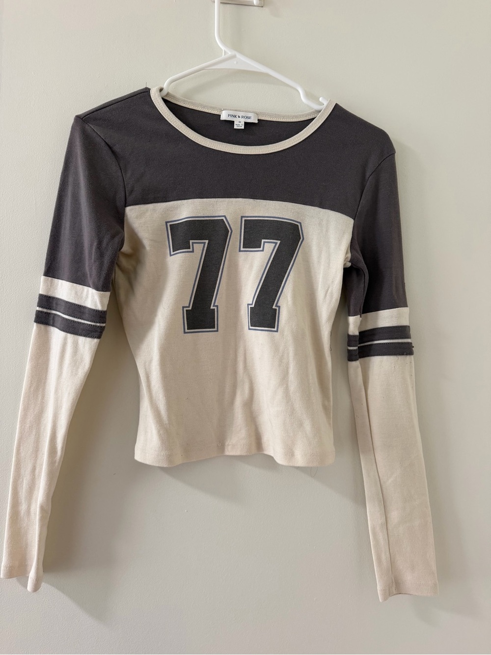 Pink Rose Beige and Black '77 Colorblock Long Sleeve Tee